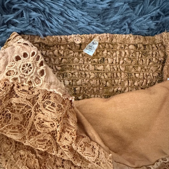 New Free People One Raya Lace Bandana Top Cropped Smocked Strapless Adobe Sz L - Picture 2 of 3